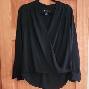 INC International Concepts Black Long Sleeve Wrap Blouse